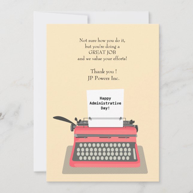 Typewriter Administrative Professional Day Thank You Card (Front)