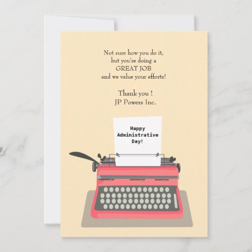 Typewriter Administrative Professional Day Thank You Card