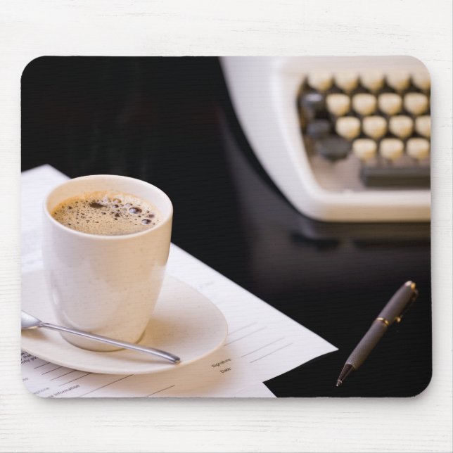 Typewriter and a cup of coffee mouse pad (Front)