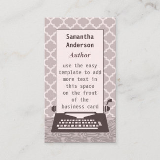Typewriter Author Writer Modern Warm Gray Retro Business Card