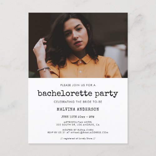 Typewriter Bachelorette Party photo invitation Postcard