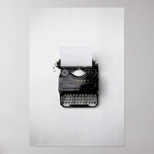 Typewriter, black and white photograph,  poster
