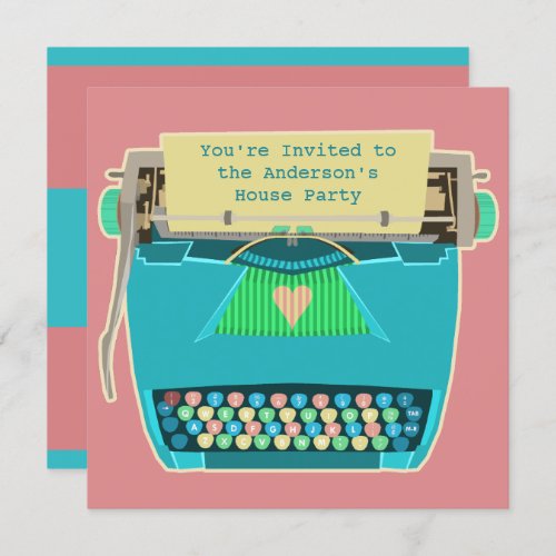 Typewriter Cute Retro Modern Personalized Party Invitation