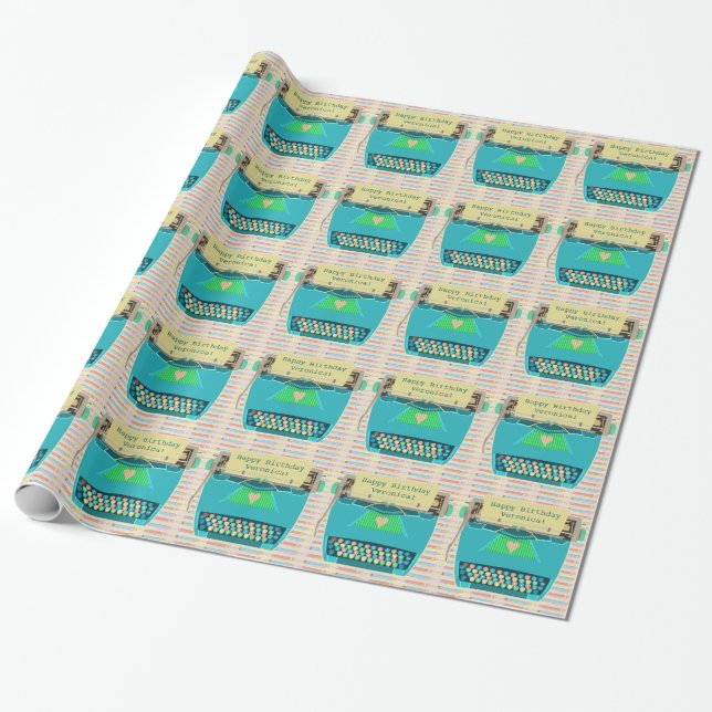 Typewriter Cute Retro Modern Personalized Text Wrapping Paper (Unrolled)