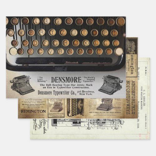 TYPEWRITER EPHEMERA HEAVY WEIGHT DECOUPAGE WRAPPING PAPER SHEETS