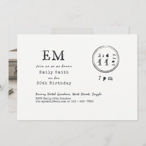 Typewriter Font Birthday ANY Invites Vintage Ink