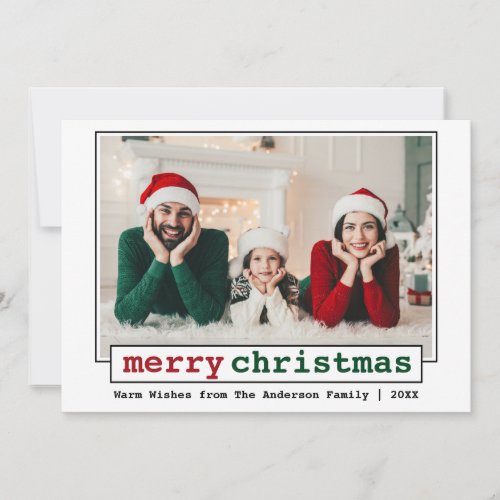 Typewriter Font Merry Christmas Photo Holiday Card