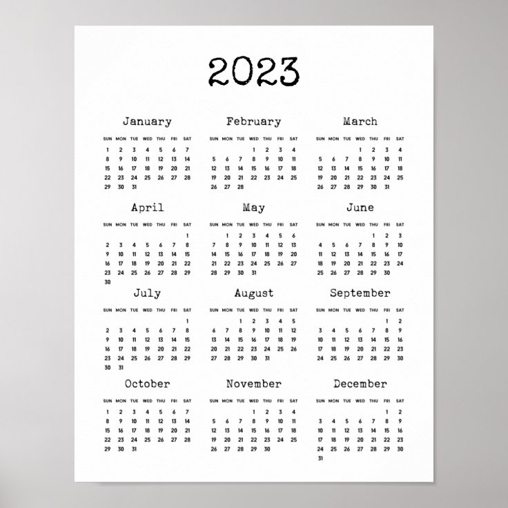 Typewriter font minimalist 2022 calendar poster | Zazzle