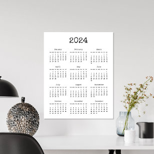 Typewriter font minimalist 2024 calendar poster