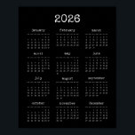 Typewriter font minimalist 2026 Black calendar Poster<br><div class="desc">A modern and simple black poster calendar for the year 2026 with a trendy typewriter font.</div>