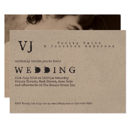 Typewriter Font Wedding Invitations Photo Kraft Zazzle Com