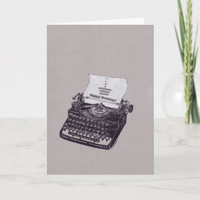 Typewriter Happy Birthday Cupcake Card (Front)