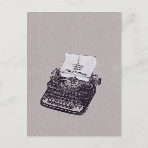 Typewriter Happy Birthday Cupcake Postcard