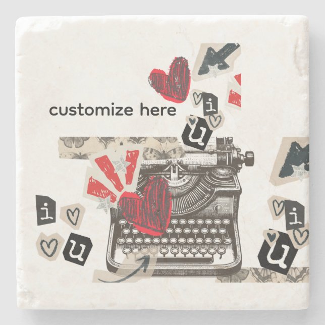 typewriter I love you   Stone Coaster (Front)