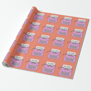 Typewriter in Pink Orange Personalized Birthday Wrapping Paper