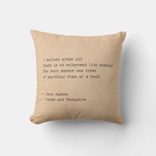 Typewriter Jane Austen Reading Quote Throw Pillow