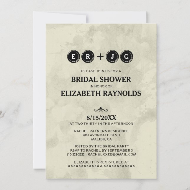 Typewriter Keys Bridal Shower Invitations (Front)