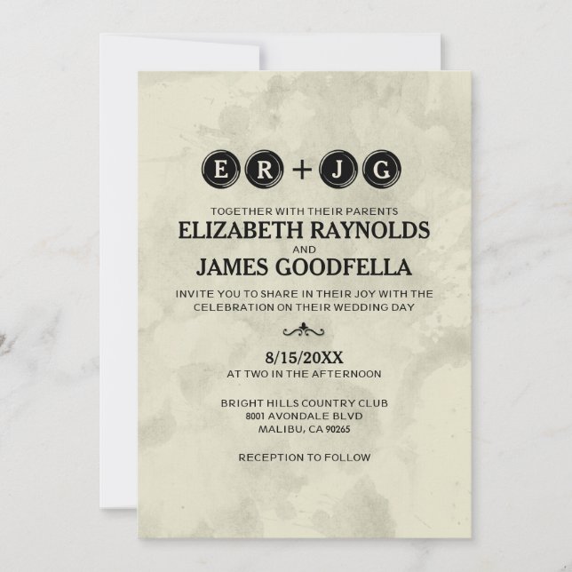 Typewriter Keys Wedding Invitations (Front)