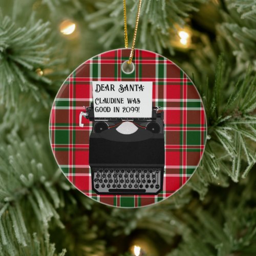 Typewriter Letter to Santa Claus Christmas Ceramic Ornament