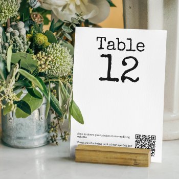 Typewriter Minimalist Wedding With Qr Code Table Number by Ricaso_Wedding at Zazzle