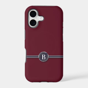 Typewriter Monogram Black Line Button on Burgundy iPhone 17 Case