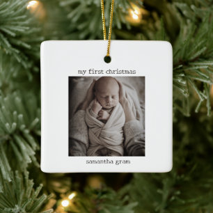 Typewriter My First Christmas & Personalized Photo Ceramic Ornament