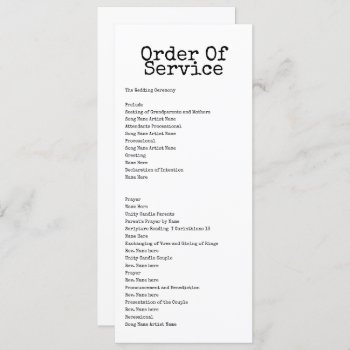 Typewriter Order Of Service Wedding Card by Ricaso_Wedding at Zazzle