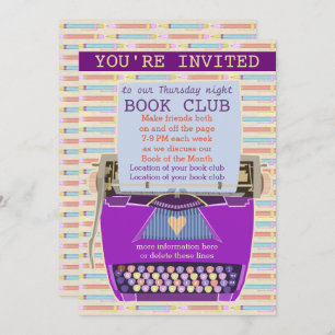 Typewriter Personalized Book Club Reading Group 1 Invitation