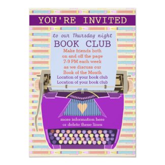 Typewriter Personalized Book Club Reading Group 1 5x7 Paper Invitation Card