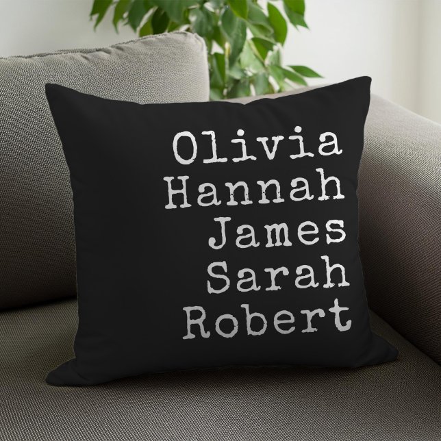 Typewriter Personalized Family Names Throw Pillow (Creator Uploaded)