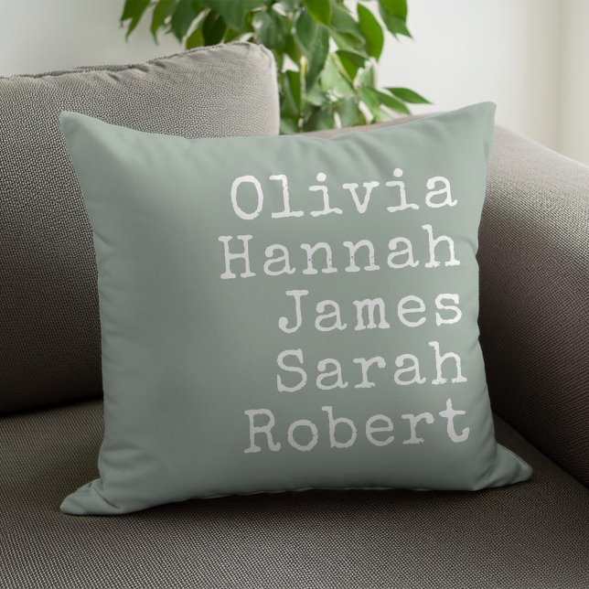 Typewriter Personalized Family Names Throw Pillow (Creator Uploaded)