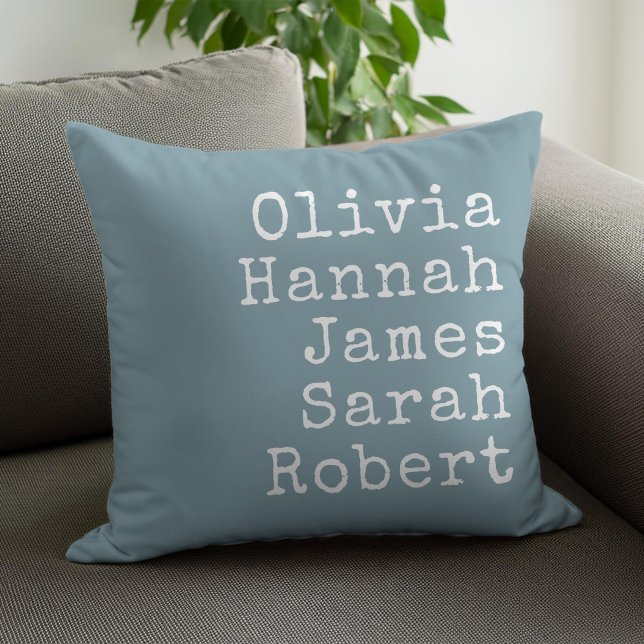 Typewriter Personalized Family Names Throw Pillow (Creator Uploaded)