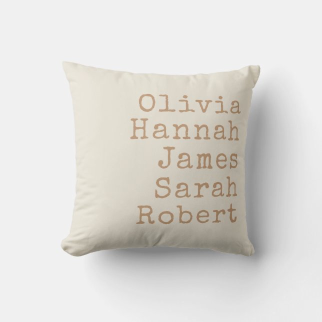 Typewriter Personalized Family Names Throw Pillow (Front)