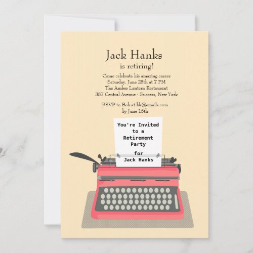 Typewriter Retirement Party Invitation