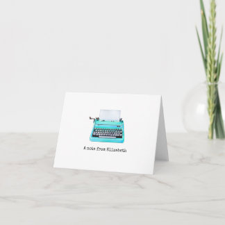 Typewriter Retro Aqua Blue Chic Vintage Note Card