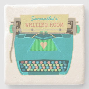 Typewriter Retro Writing Room Authors Custom Name Stone Coaster