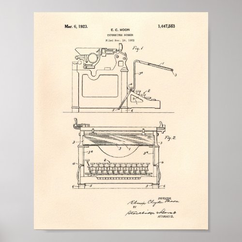 Typewriter Screen 1923 Patent Art Blueprint Poster