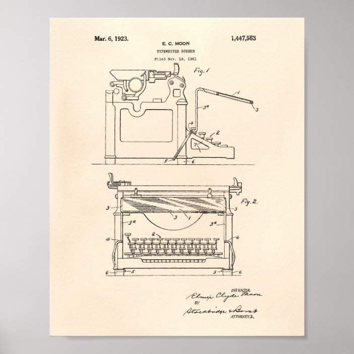 Typewriter Screen 1923 Patent Art Blueprint Poster