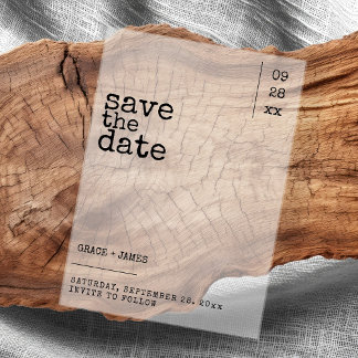 Typewriter Simple Typography Wedding Save the Date Vellum Invitations