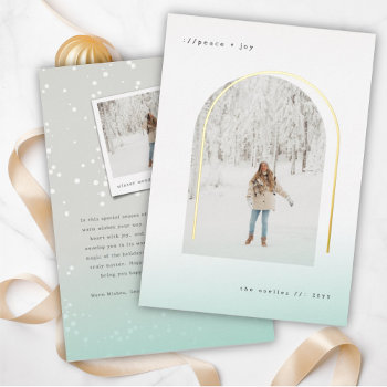 Typewriter Text Minimalist Arch Simple Chic Photo Foil Holiday Card by fat_fa_tin at Zazzle