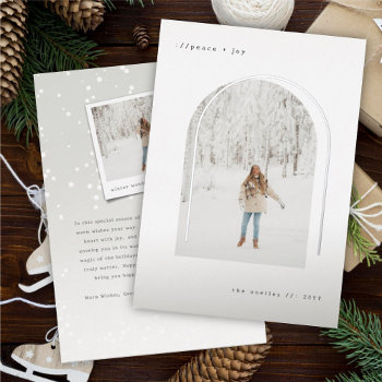 Typewriter Text Minimalist Arch Simple Chic Photo Foil Holiday Card by fat_fa_tin at Zazzle
