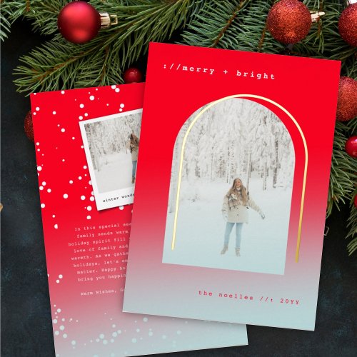 Typewriter Text Minimalist Arch Simple Chic Photo Foil Holiday Card