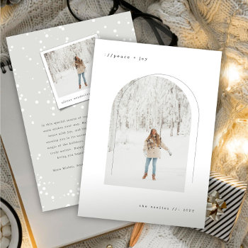 Typewriter Text Minimalist Arch Simple Chic Photo Holiday Card by fat_fa_tin at Zazzle