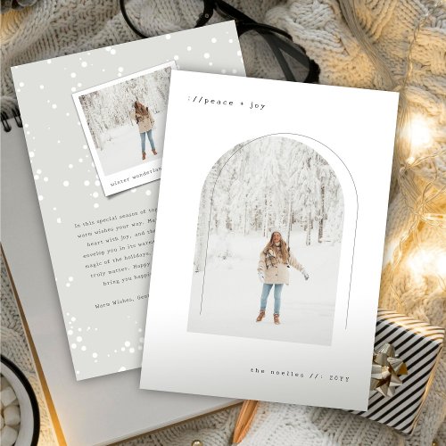 Typewriter Text Minimalist Arch Simple Chic Photo Holiday Card