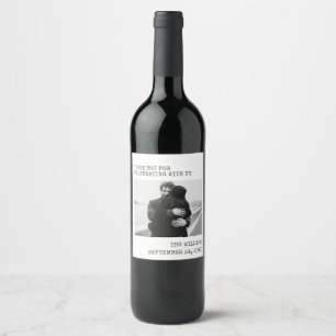 Typewriter Text Minimalist Photo Wedding Wine Label