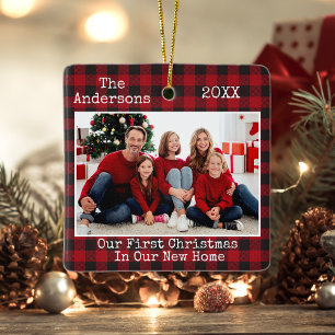 Typewriter Text Plaid First Christmas New Home Ceramic Ornament