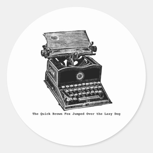 Typewriter The Quick Brown Fox Classic Round Sticker