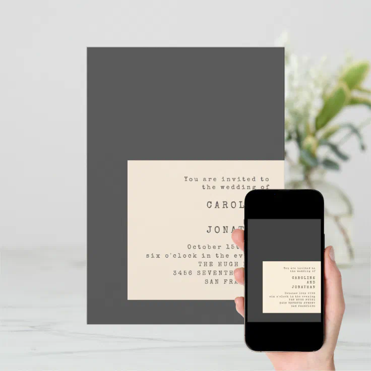 Typewriter Typography Black and White Wedding Invitation Zazzle