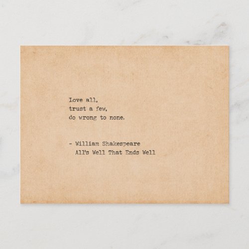 Typewriter William Shakespeare Love All Quote Postcard