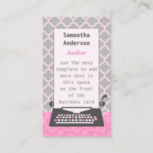 Typewriter Writer Author Modern Retro Gray Pink Business Card